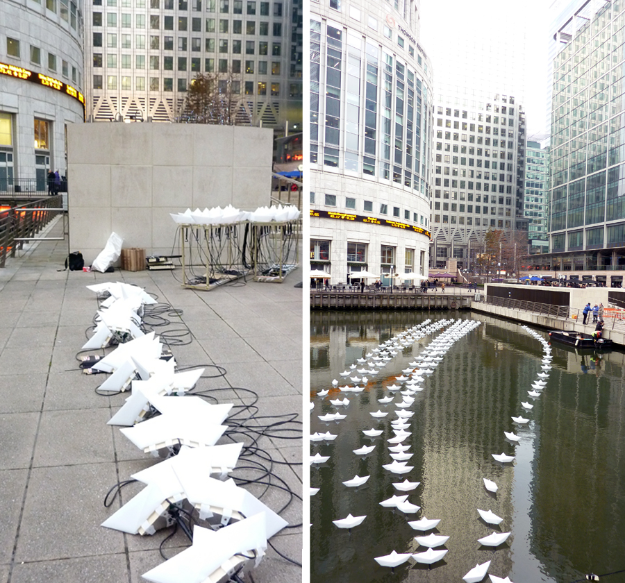 Installing Voyage in Middle Dock of Canary Wharf