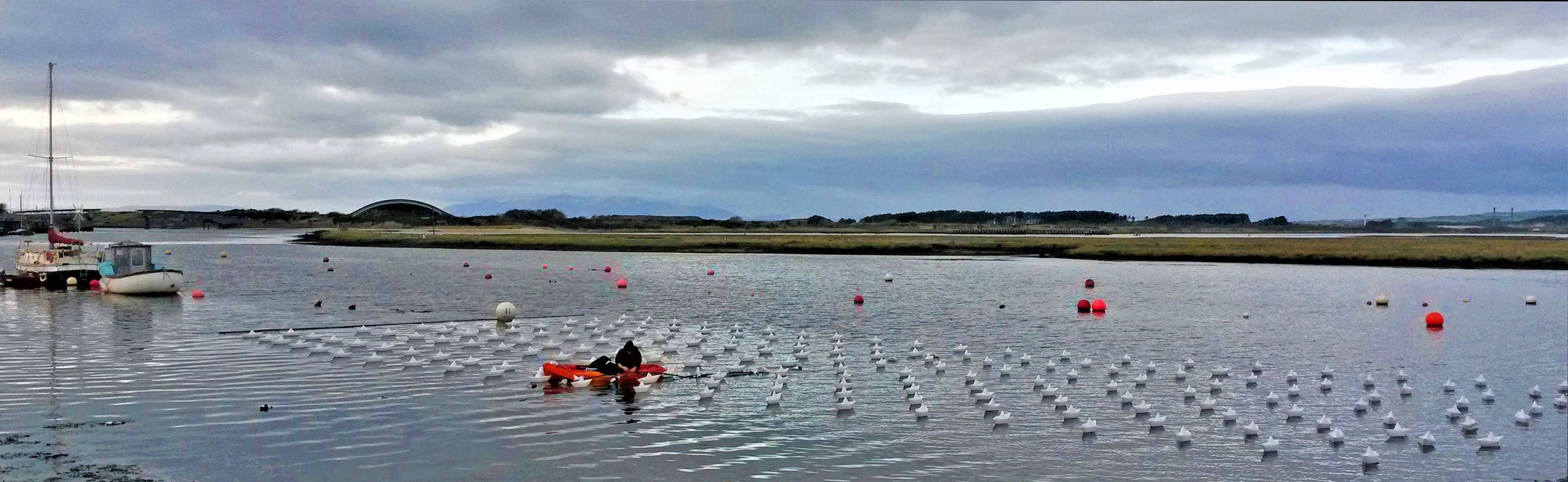 VOYAGE by Aether & Hemera, a  flotilla, origami boats, lit, paper boats, floating  artwork, from London to Irvine