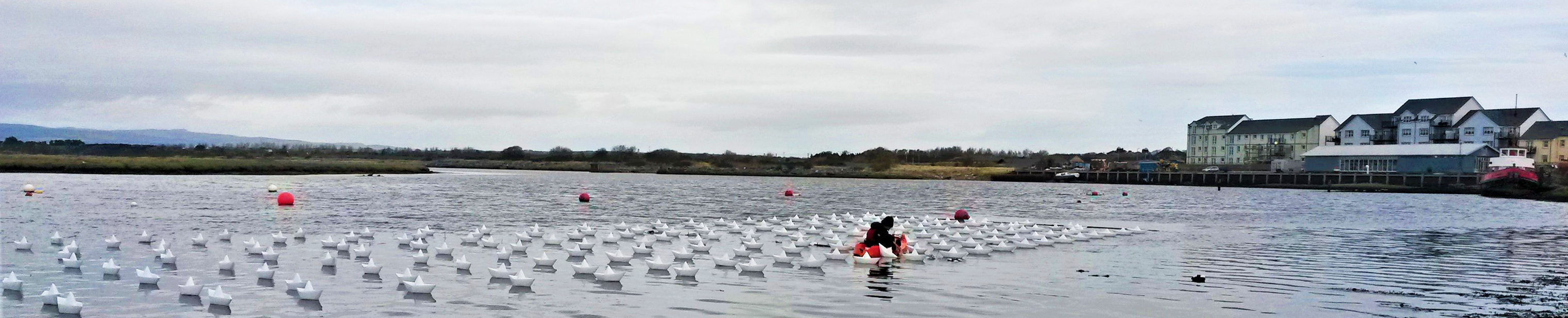 VOYAGE by Aether & Hemera, a  flotilla, origami boats, lit, paper boats, floating  artwork, from London to Scotland