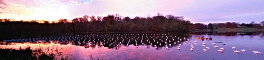 VOYAGE by Aether & Hemera, a  origami boats, lit, flotilla, Aether & Hemera,flotilla of origami paper boats, floating light art