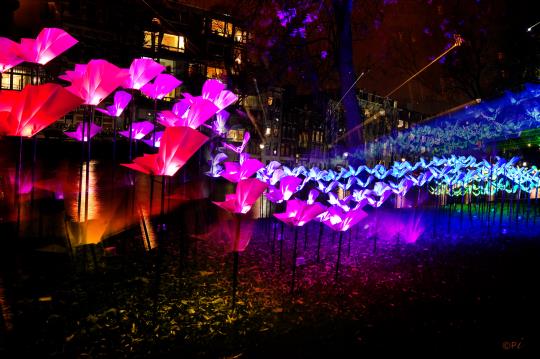 large scale lighting installation wonderful beautiful light art origami butteries flowers